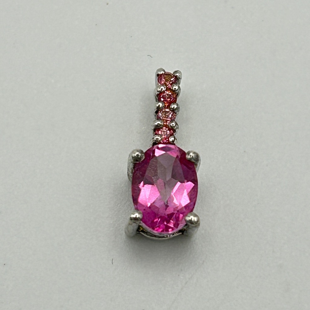 Simulated Pink Sapphire Pendant; 925 Sterling Silver